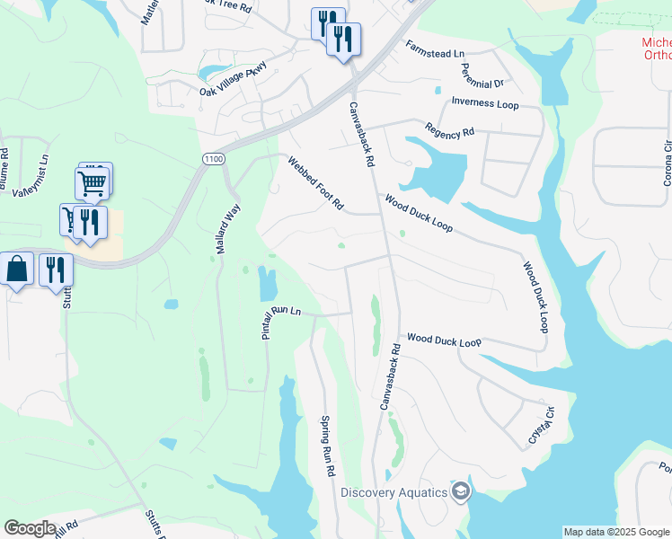 map of restaurants, bars, coffee shops, grocery stores, and more near Old Squaw Trail in Mooresville