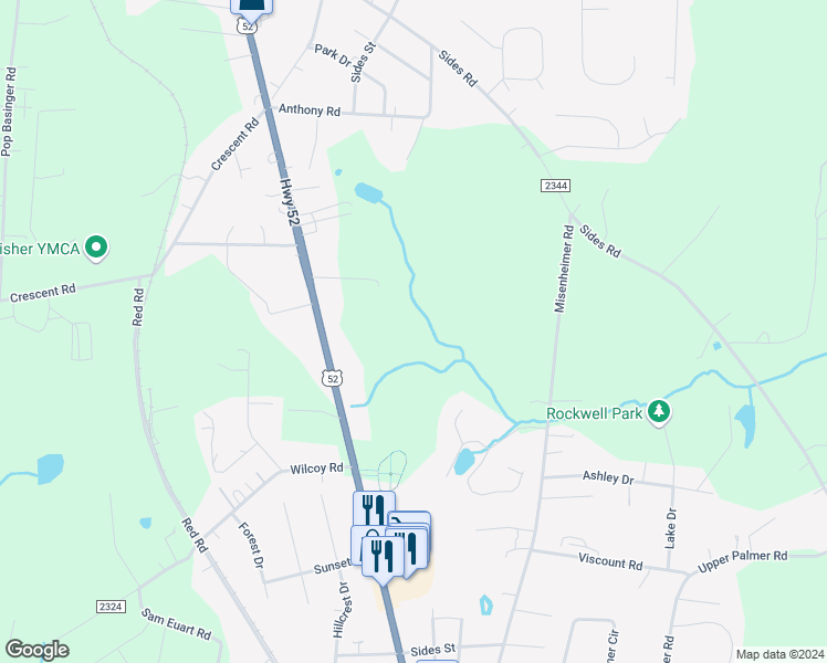 map of restaurants, bars, coffee shops, grocery stores, and more near 970 Misenheimer Road in Rockwell