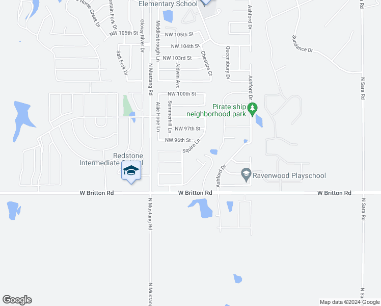 map of restaurants, bars, coffee shops, grocery stores, and more near 9600 Squire Lane in Yukon