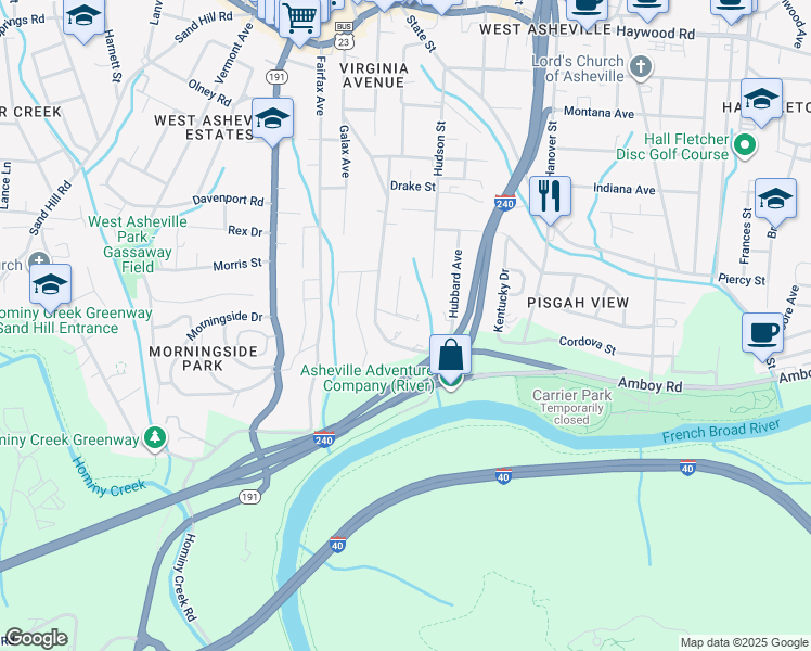 map of restaurants, bars, coffee shops, grocery stores, and more near 288 Virginia Avenue in Asheville