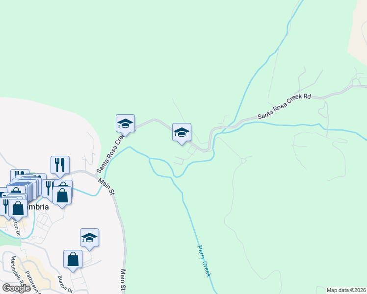 map of restaurants, bars, coffee shops, grocery stores, and more near 2950 Santa Rosa Creek Road in Cambria