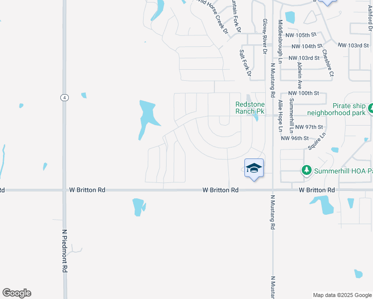 map of restaurants, bars, coffee shops, grocery stores, and more near 11401-11927 West Britton Road in Yukon