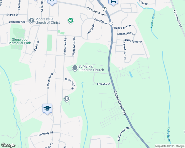 map of restaurants, bars, coffee shops, grocery stores, and more near 167 Franklin Drive in Mooresville