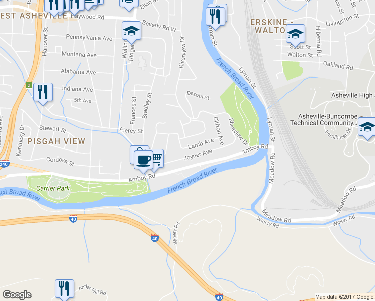 map of restaurants, bars, coffee shops, grocery stores, and more near 126 Joyner Avenue in Asheville