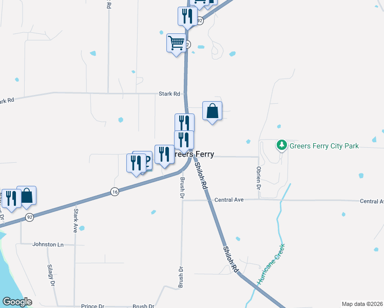 map of restaurants, bars, coffee shops, grocery stores, and more near in Greers Ferry