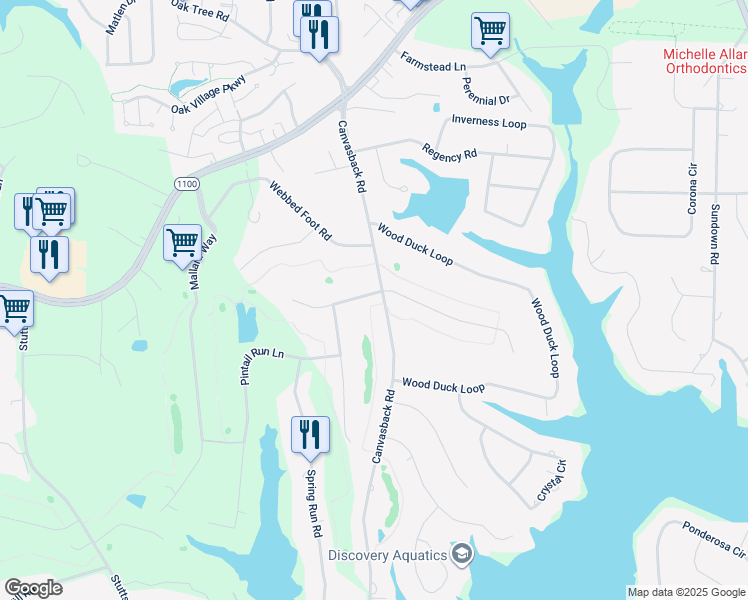 map of restaurants, bars, coffee shops, grocery stores, and more near Old Squaw Trail in Mooresville