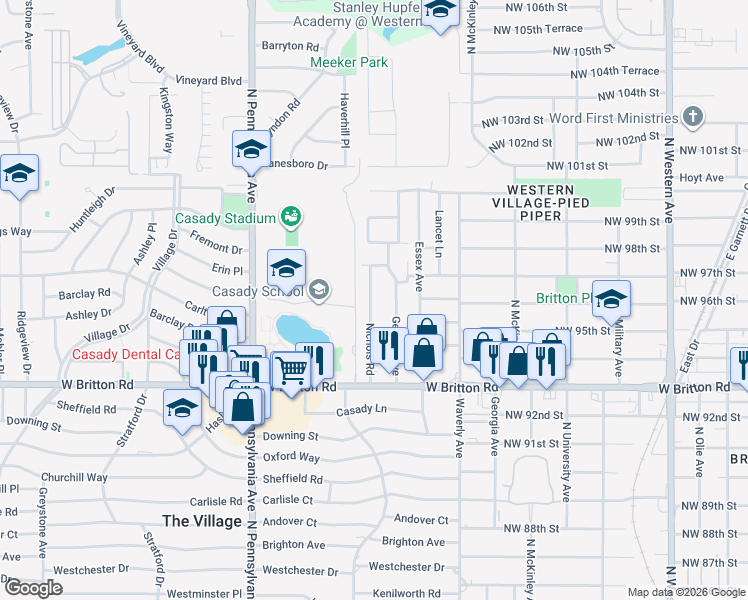 map of restaurants, bars, coffee shops, grocery stores, and more near 9613 Georgia Avenue in The Village