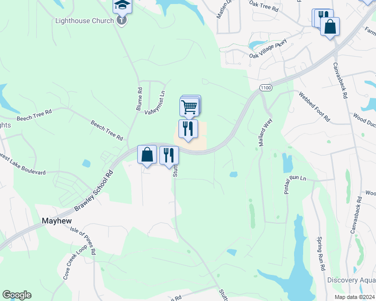 map of restaurants, bars, coffee shops, grocery stores, and more near 1088 Brawley School Road in Mooresville