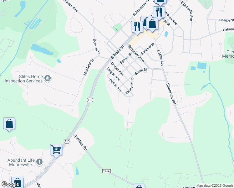 map of restaurants, bars, coffee shops, grocery stores, and more near 1101 Locust Street in Mooresville