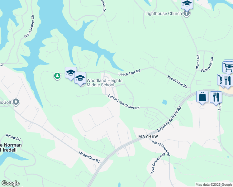 map of restaurants, bars, coffee shops, grocery stores, and more near 106 Swamp Rose Drive in Mooresville