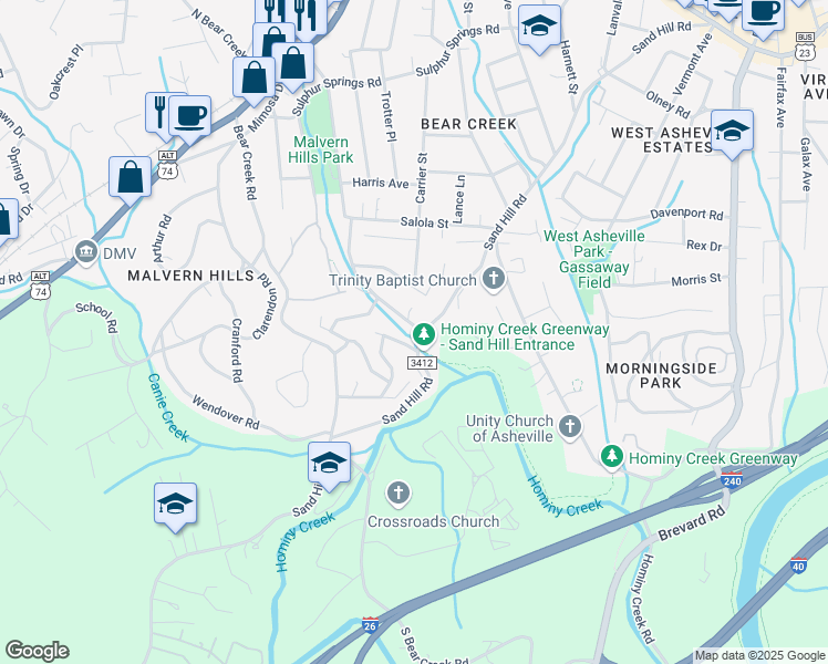 map of restaurants, bars, coffee shops, grocery stores, and more near 53 Merion Drive in Asheville