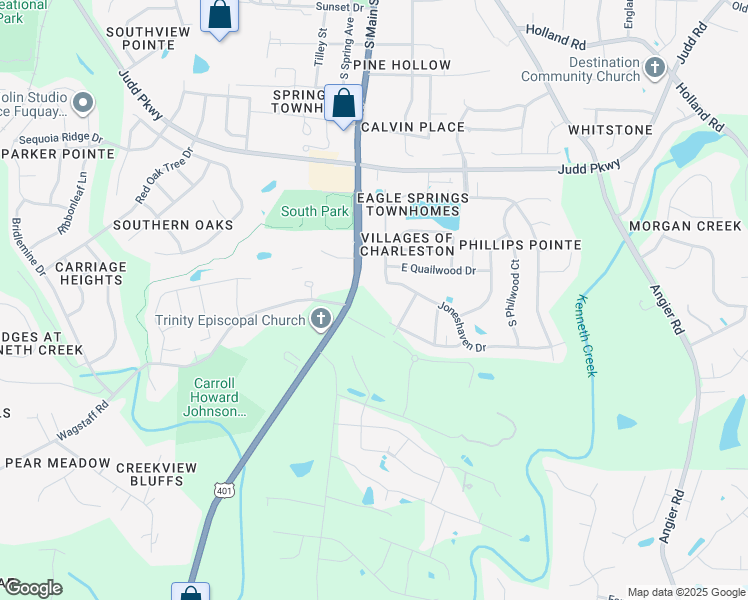 map of restaurants, bars, coffee shops, grocery stores, and more near 1021 South Main Street in Fuquay-Varina