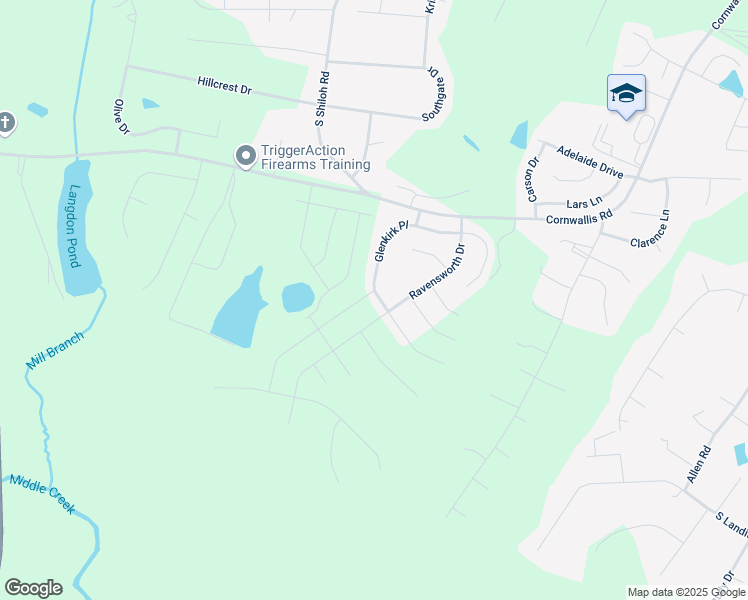 map of restaurants, bars, coffee shops, grocery stores, and more near 348 Glenkirk Pl in Garner