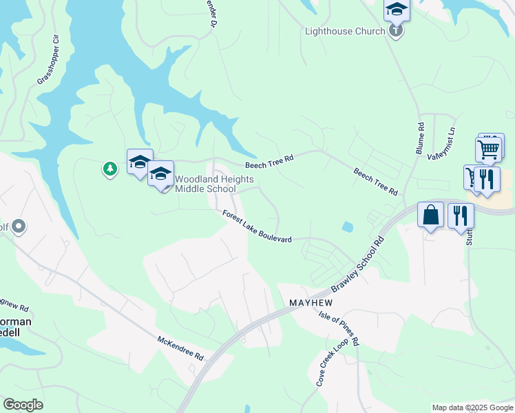 map of restaurants, bars, coffee shops, grocery stores, and more near Cherry Bark Drive in Mooresville