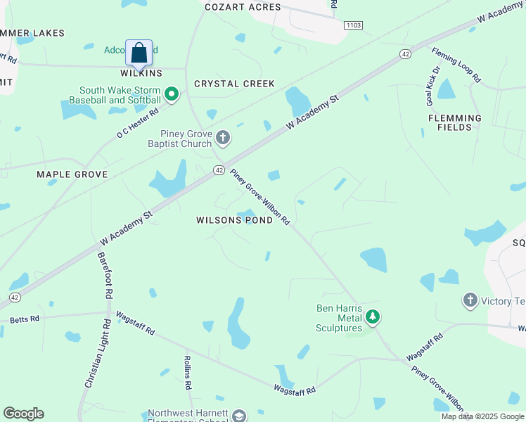 map of restaurants, bars, coffee shops, grocery stores, and more near 3332 Piney Grove-Wilbon Road in Fuquay-Varina