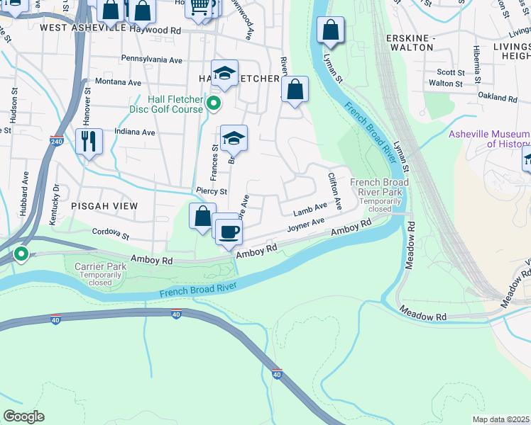 map of restaurants, bars, coffee shops, grocery stores, and more near 11 Peace Street in Asheville
