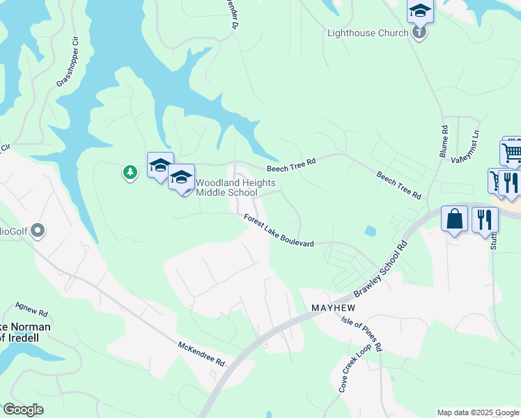 map of restaurants, bars, coffee shops, grocery stores, and more near 108 Swamp Rose Drive in Mooresville