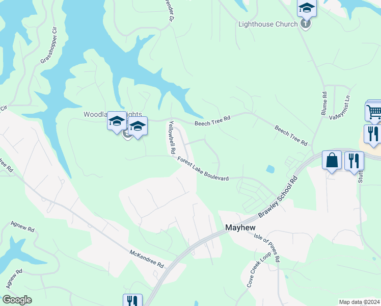 map of restaurants, bars, coffee shops, grocery stores, and more near 108 Swamp Rose Drive in Mooresville