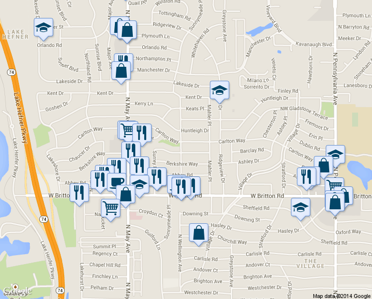 map of restaurants, bars, coffee shops, grocery stores, and more near 2621 Carlton Way in The Village