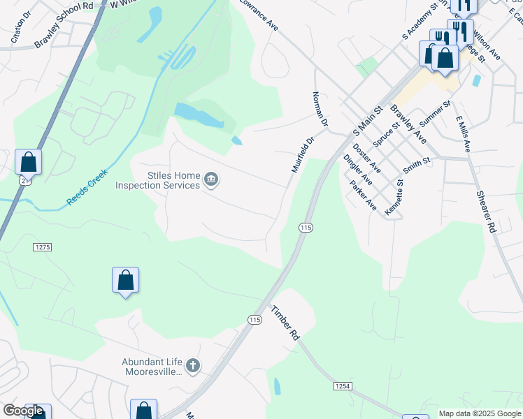map of restaurants, bars, coffee shops, grocery stores, and more near 116 Montrose Drive in Mooresville