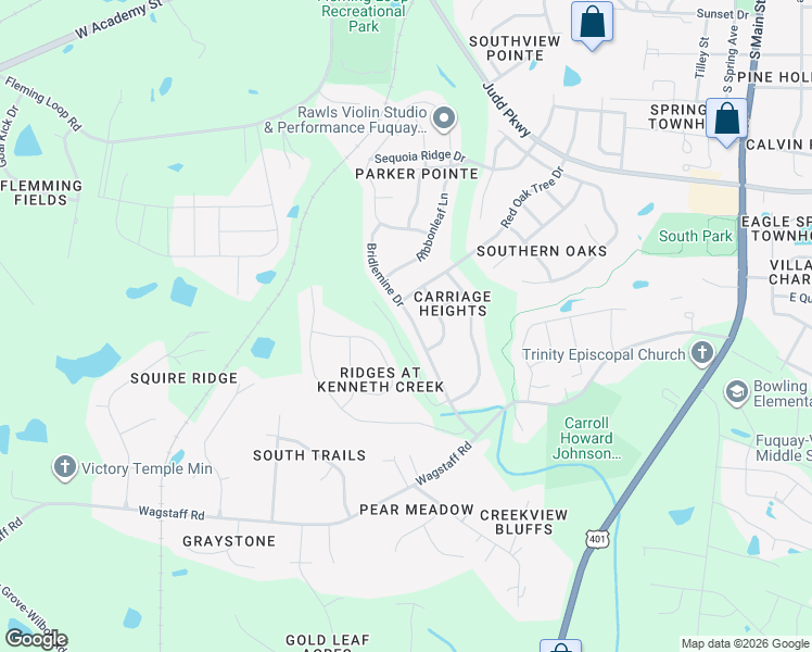 map of restaurants, bars, coffee shops, grocery stores, and more near 920 Bridlemine Drive in Fuquay-Varina