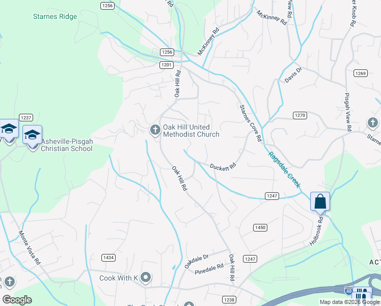 map of restaurants, bars, coffee shops, grocery stores, and more near 14 Grandmas Path in Candler
