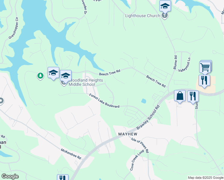 map of restaurants, bars, coffee shops, grocery stores, and more near 130 Cherry Bark Drive in Mooresville