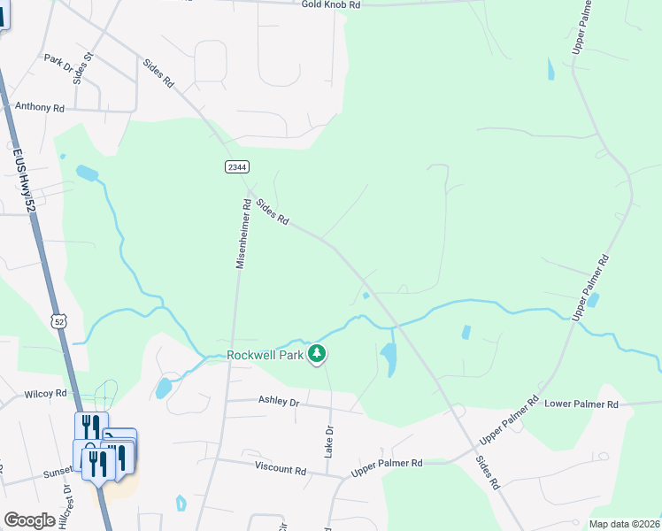 map of restaurants, bars, coffee shops, grocery stores, and more near 1520 Sides Road in Rockwell