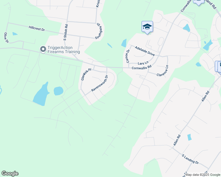 map of restaurants, bars, coffee shops, grocery stores, and more near 157 Kinsale Ct in Garner