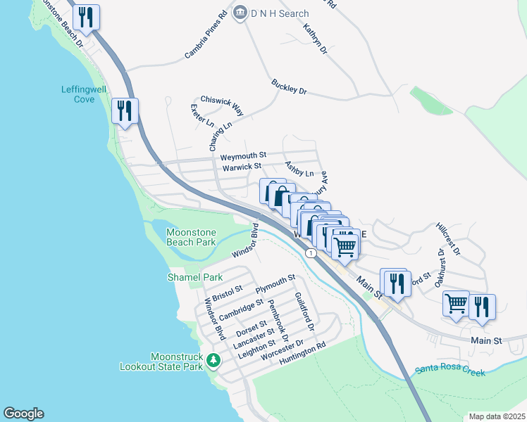 map of restaurants, bars, coffee shops, grocery stores, and more near 2 Main Street in Cambria
