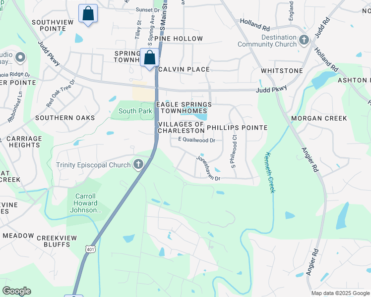 map of restaurants, bars, coffee shops, grocery stores, and more near 220 East Quailwood Drive in Fuquay-Varina