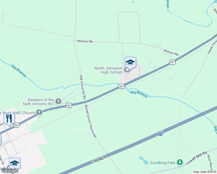 map of restaurants, bars, coffee shops, grocery stores, and more near 5721 U.S. 301 in Selma