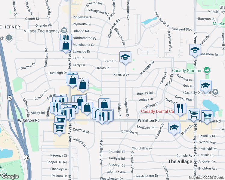 map of restaurants, bars, coffee shops, grocery stores, and more near 2621 Carlton Way in The Village