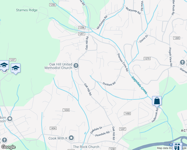 map of restaurants, bars, coffee shops, grocery stores, and more near 18 Grandmas Path in Candler