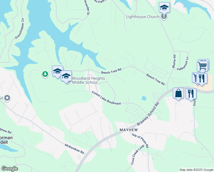 map of restaurants, bars, coffee shops, grocery stores, and more near 139 Cherry Bark Drive in Mooresville
