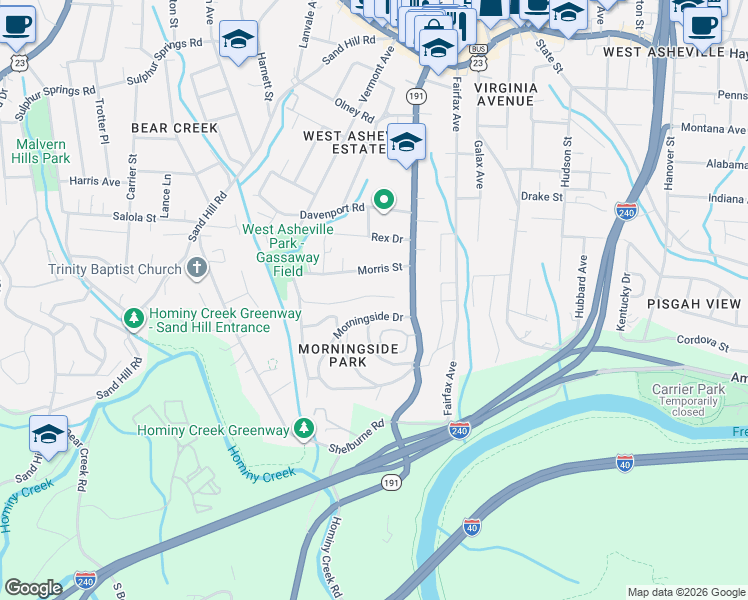 map of restaurants, bars, coffee shops, grocery stores, and more near 52 Talmadge Court in Asheville