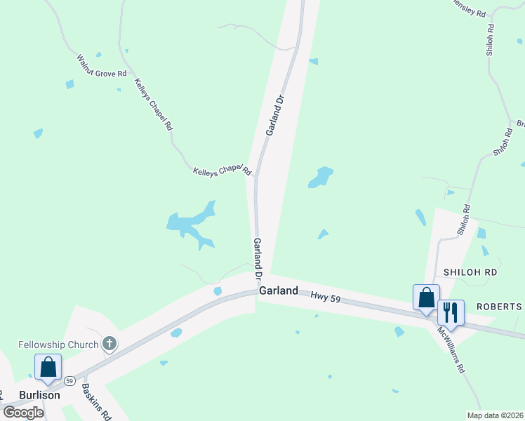 map of restaurants, bars, coffee shops, grocery stores, and more near 282 Garland Drive in Garland