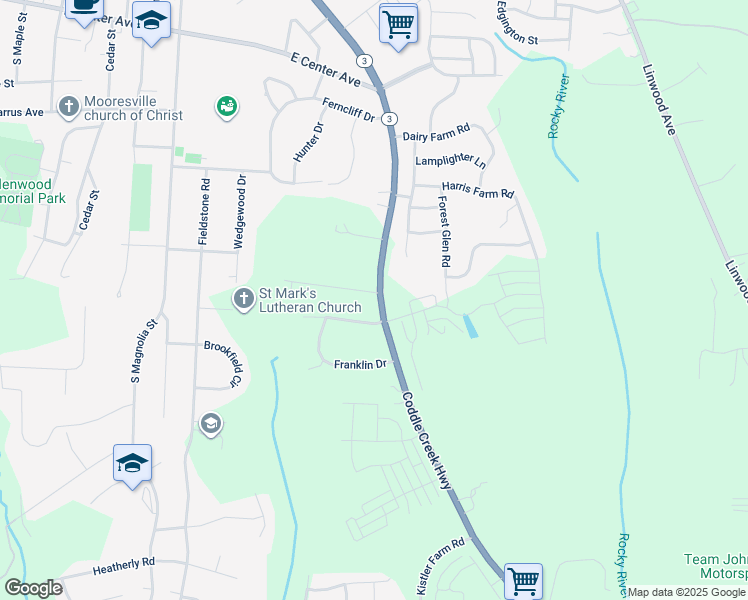 map of restaurants, bars, coffee shops, grocery stores, and more near 103 Hedgewood Drive in Mooresville