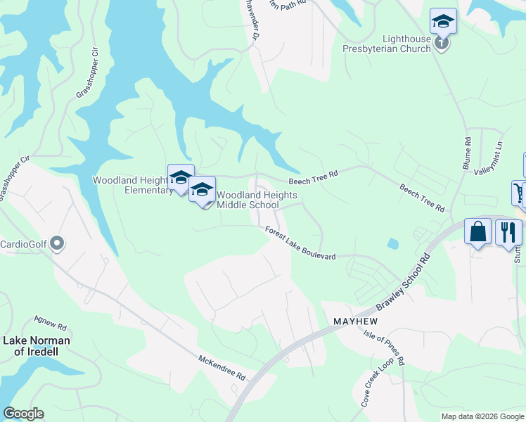 map of restaurants, bars, coffee shops, grocery stores, and more near 119 Swamp Rose Drive in Mooresville