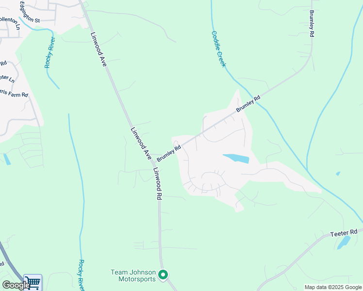 map of restaurants, bars, coffee shops, grocery stores, and more near Brumley Road in Mooresville