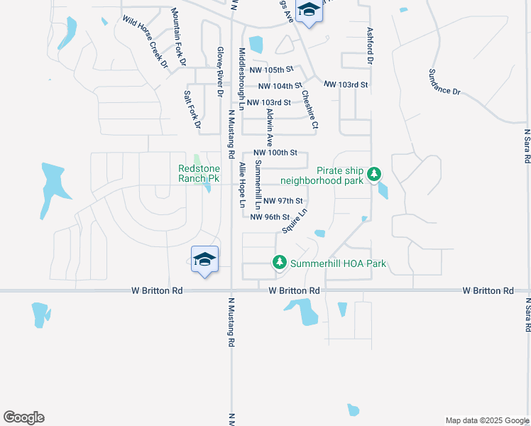 map of restaurants, bars, coffee shops, grocery stores, and more near 11301 Northwest 96th Street in Yukon