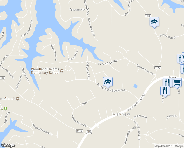 map of restaurants, bars, coffee shops, grocery stores, and more near 119 Swamp Rose Drive in Mooresville