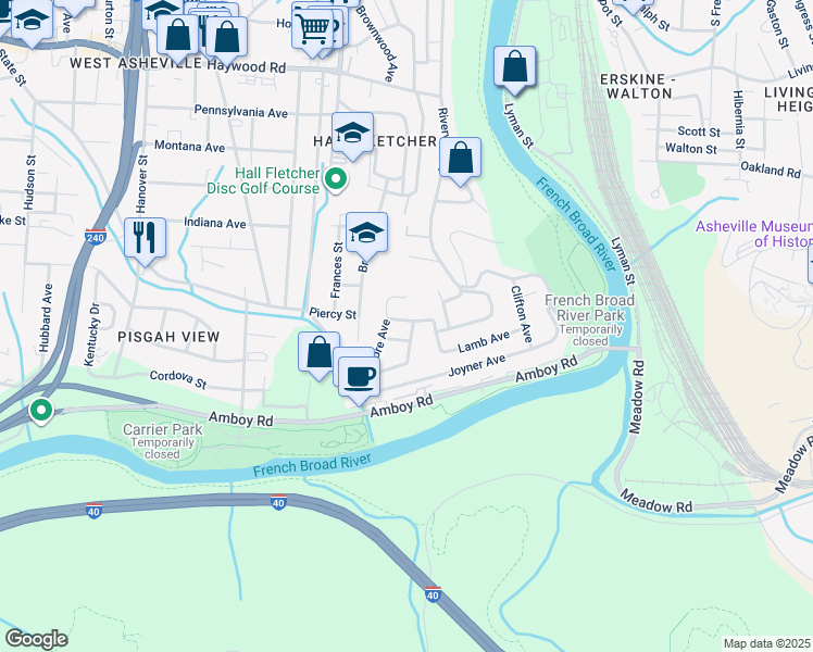 map of restaurants, bars, coffee shops, grocery stores, and more near 11 Peace St in Asheville