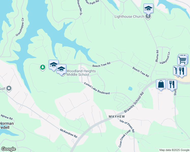 map of restaurants, bars, coffee shops, grocery stores, and more near 105 Golden Star Lane in Mooresville