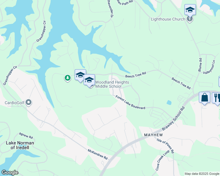 map of restaurants, bars, coffee shops, grocery stores, and more near 121 Yellowbell Road in Mooresville