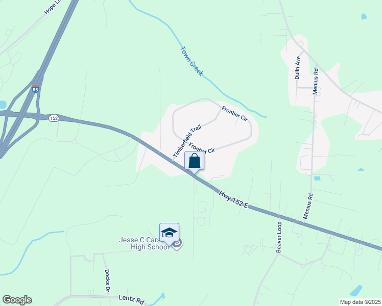 map of restaurants, bars, coffee shops, grocery stores, and more near 709 Frontier Circle in China Grove
