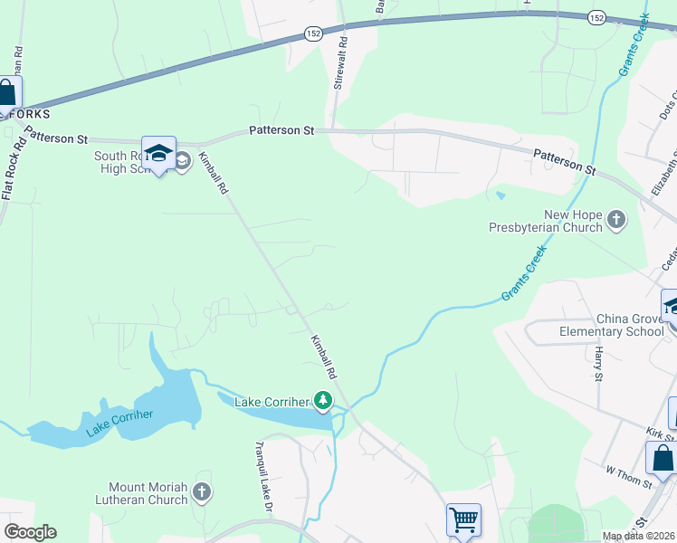 map of restaurants, bars, coffee shops, grocery stores, and more near 1050 Kimball Road in China Grove