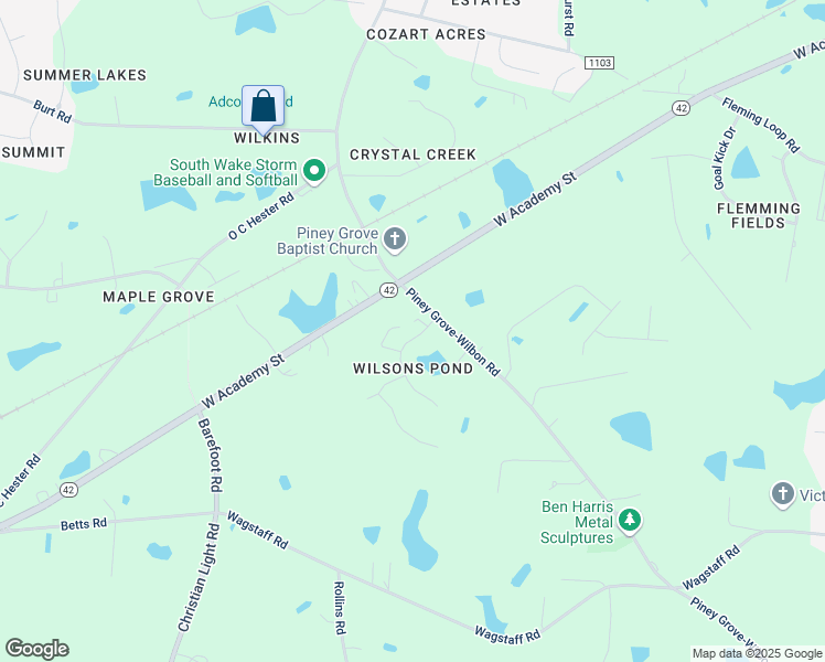 map of restaurants, bars, coffee shops, grocery stores, and more near 7814 Wilson Pond Lane in Fuquay-Varina
