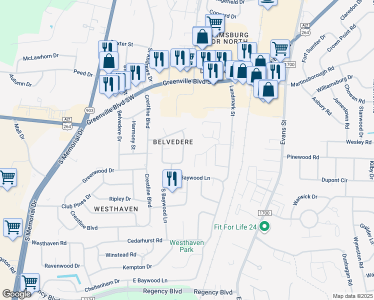 map of restaurants, bars, coffee shops, grocery stores, and more near 214 Woodstock Drive in Greenville