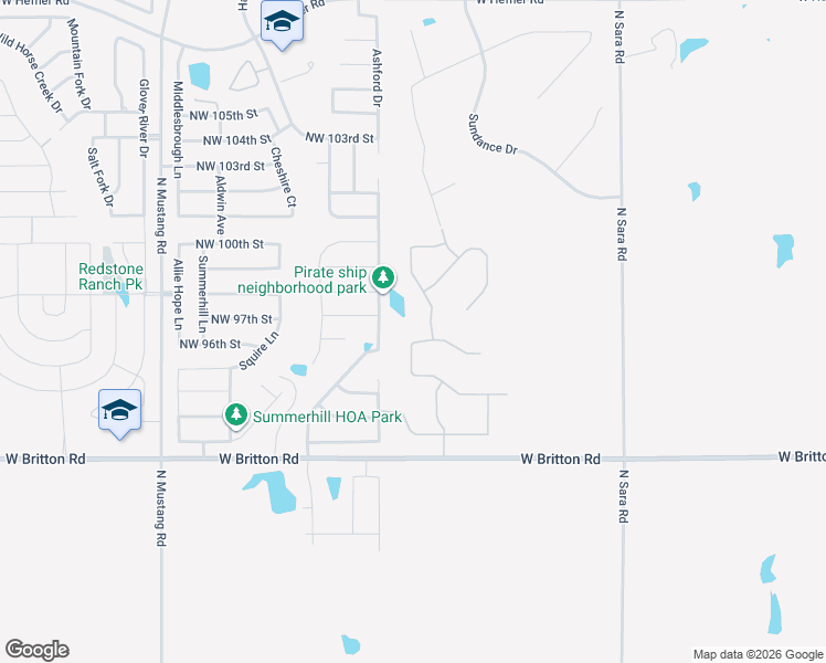 map of restaurants, bars, coffee shops, grocery stores, and more near 10905 Northwest 96th Street in Yukon